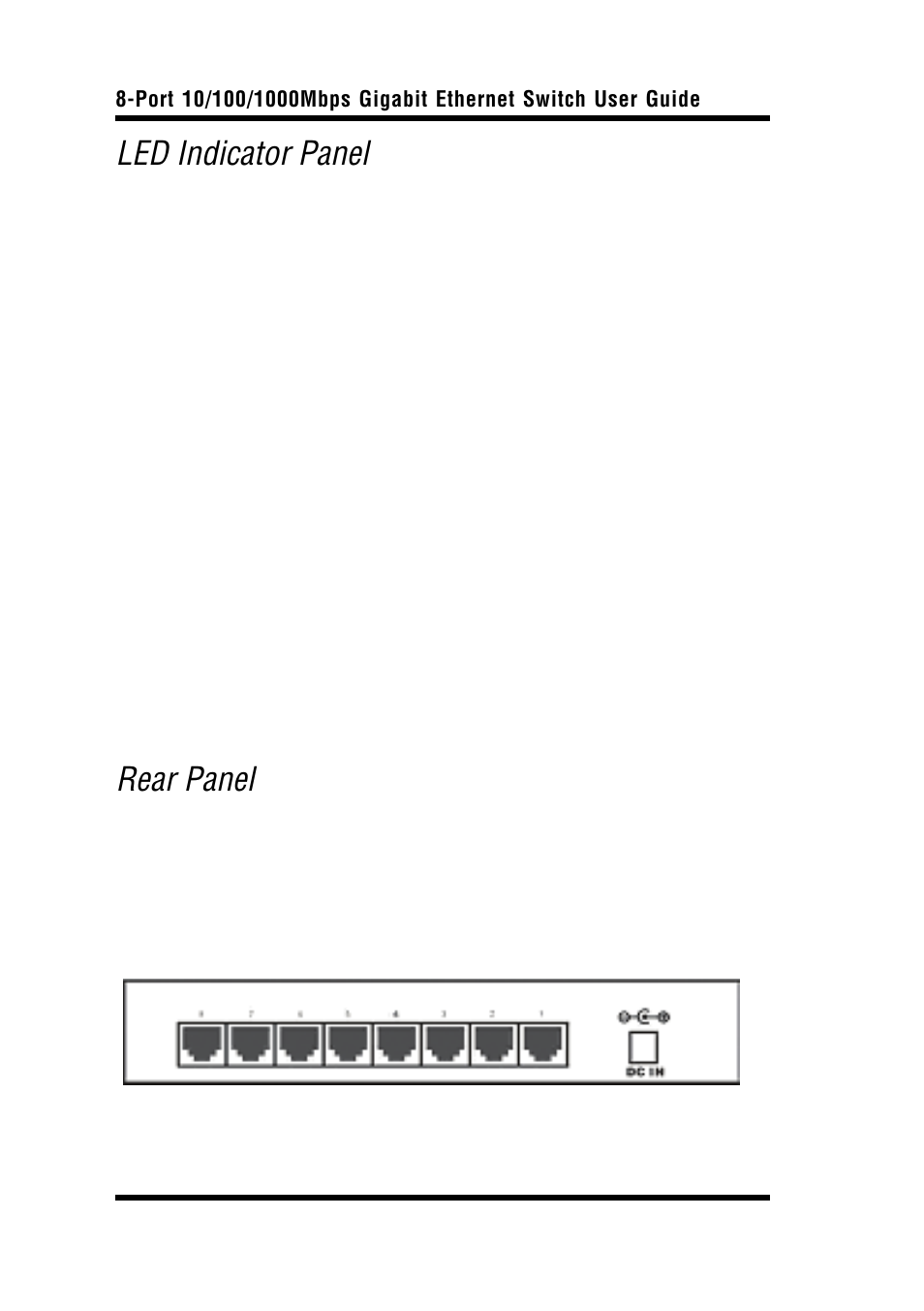 Led indicator panel, Rear panel | Airlink Port 10/100/1000Mbps Gigabit Ethernet Switch User Manual | Page 10 / 16