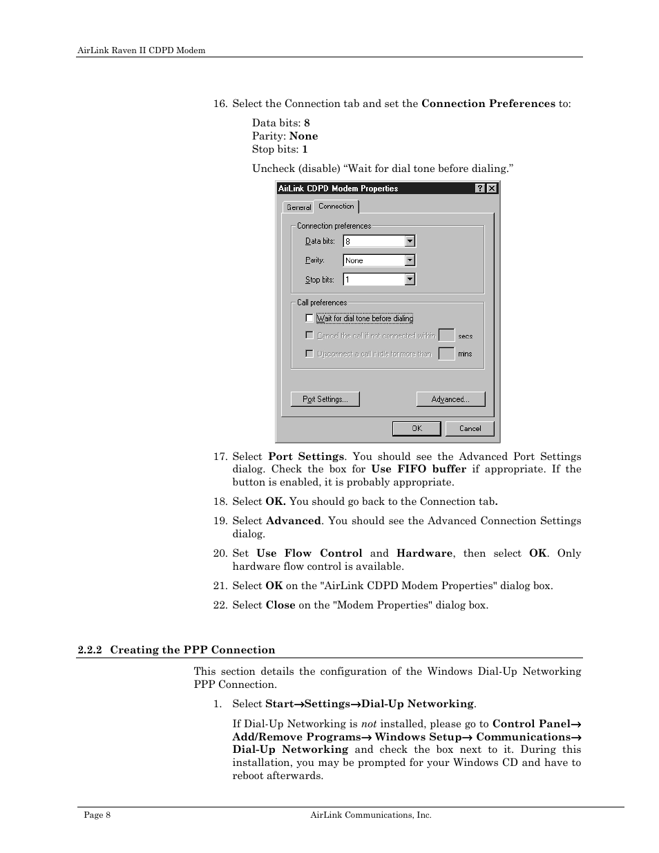 Creating the ppp connection | Airlink Raven II User Manual | Page 12 / 32