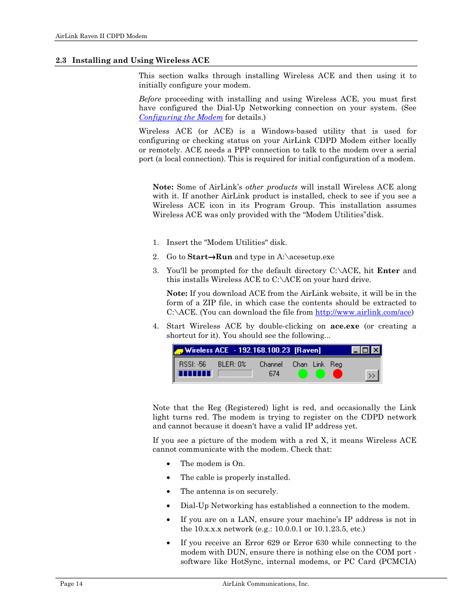 Installing and using wireless ace | Airlink Raven II User Manual | Page 18 / 32