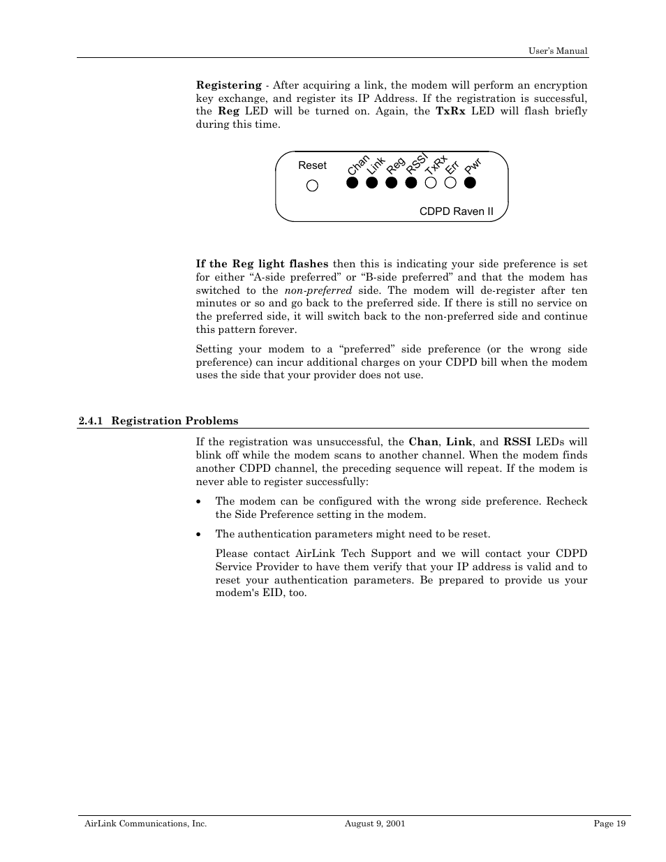 Registration problems, Troubleshooting | Airlink Raven II User Manual | Page 23 / 32