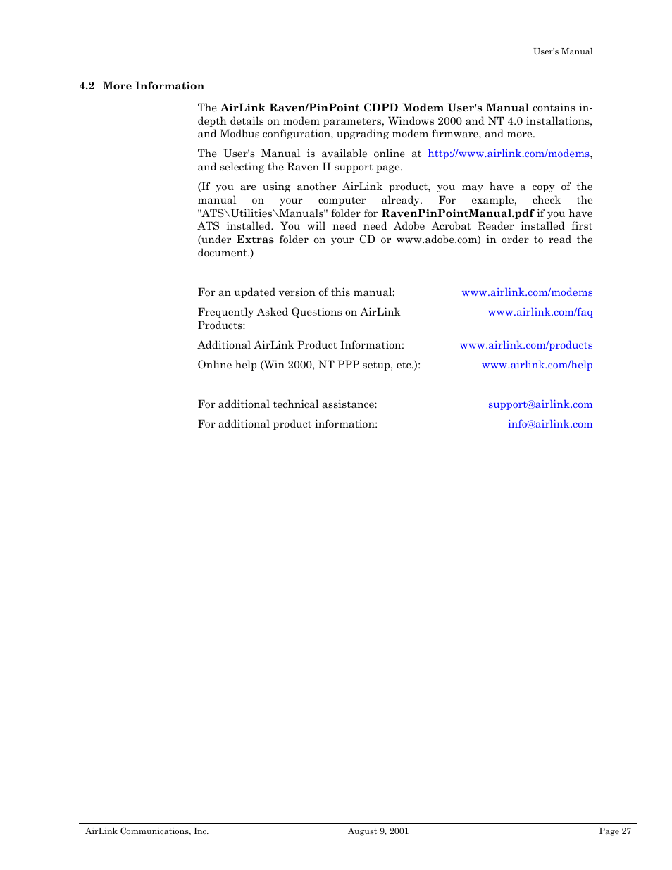 More information | Airlink Raven II User Manual | Page 31 / 32
