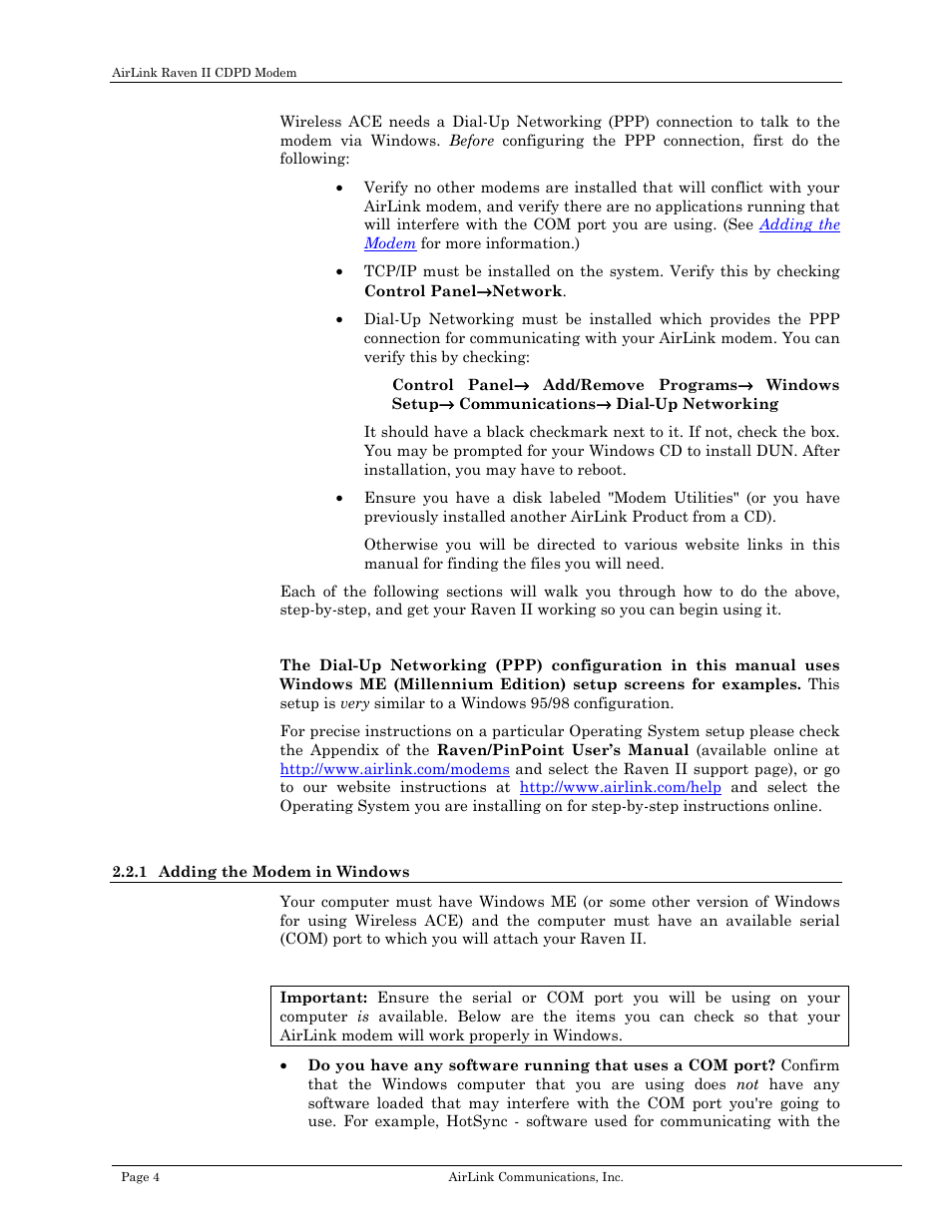 Adding the modem in windows | Airlink Raven II User Manual | Page 8 / 32