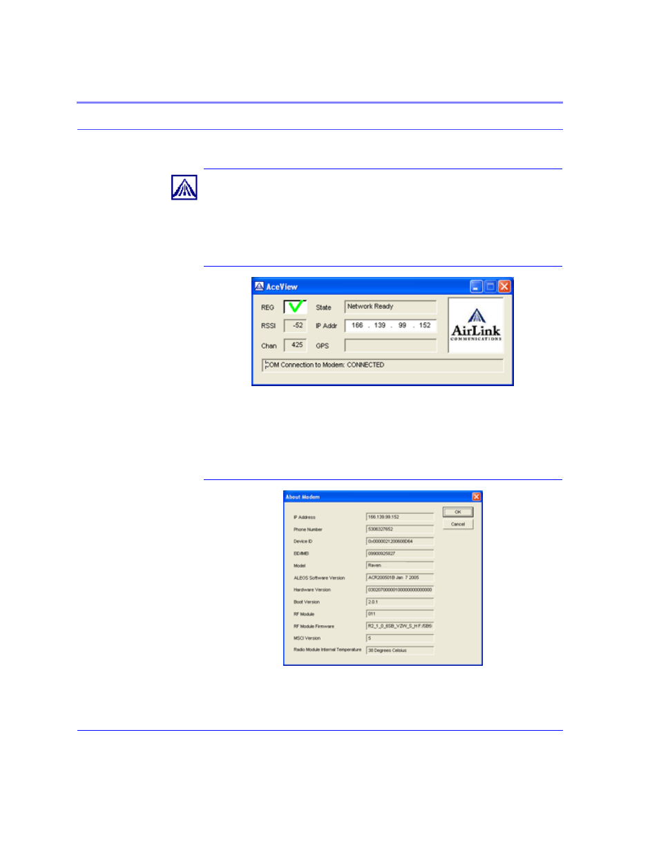 Aceview, Figure 1. aceview, Figure 2. aceview: about raven | Aceview 14 aceview: about raven 14 | Airlink Raven GPRS User Manual | Page 22 / 107