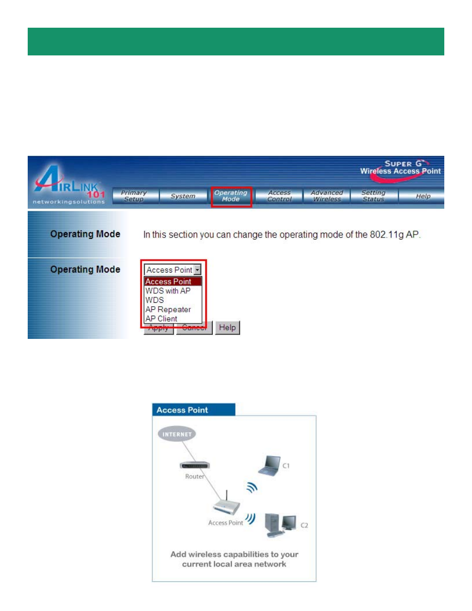 Selecting operating modes | Airlink AP431W User Manual | Page 9 / 14