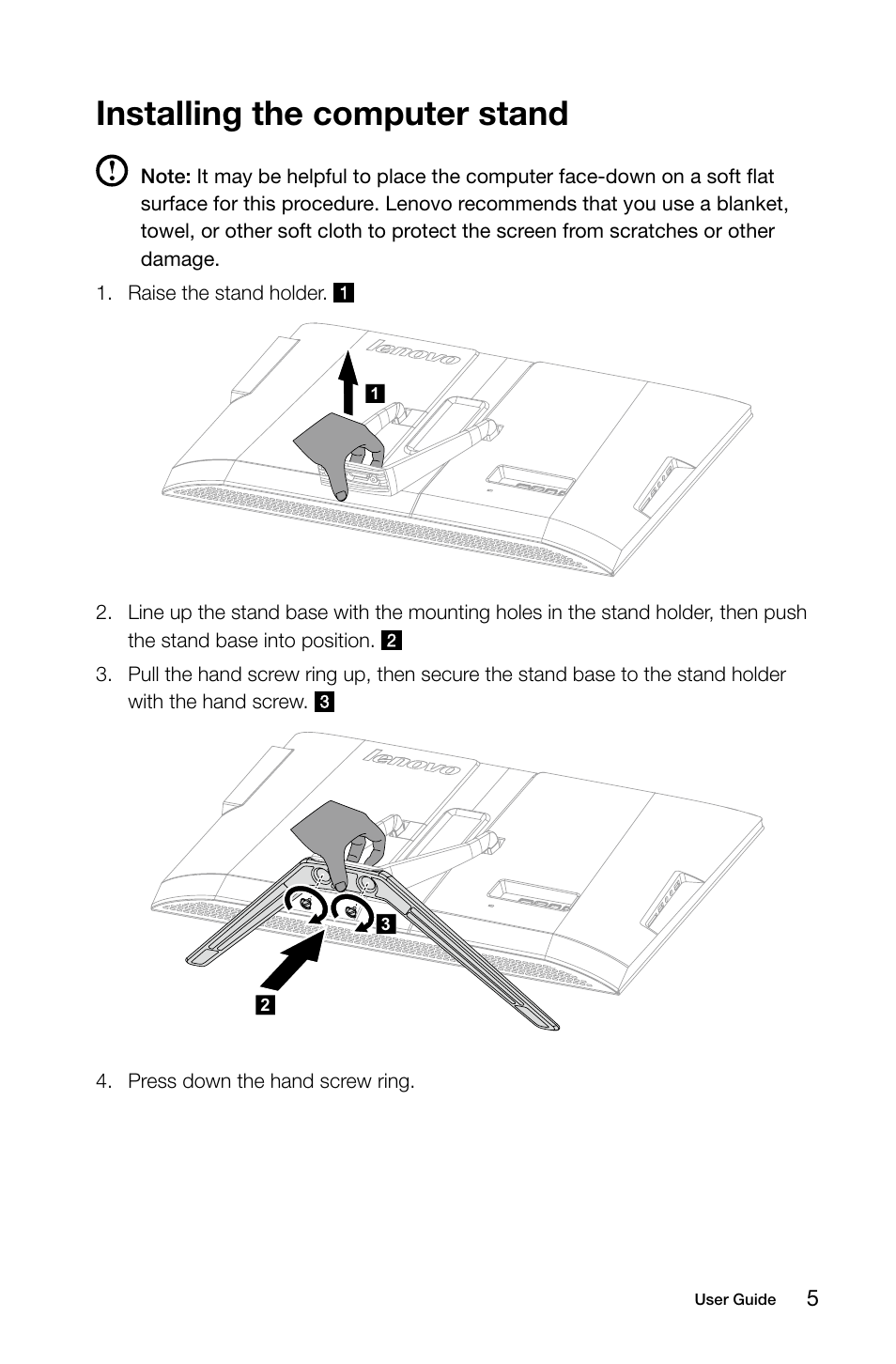 Installing the computer stand | Lenovo IdeaCentre B750 All-in-One User Manual | Page 10 / 53