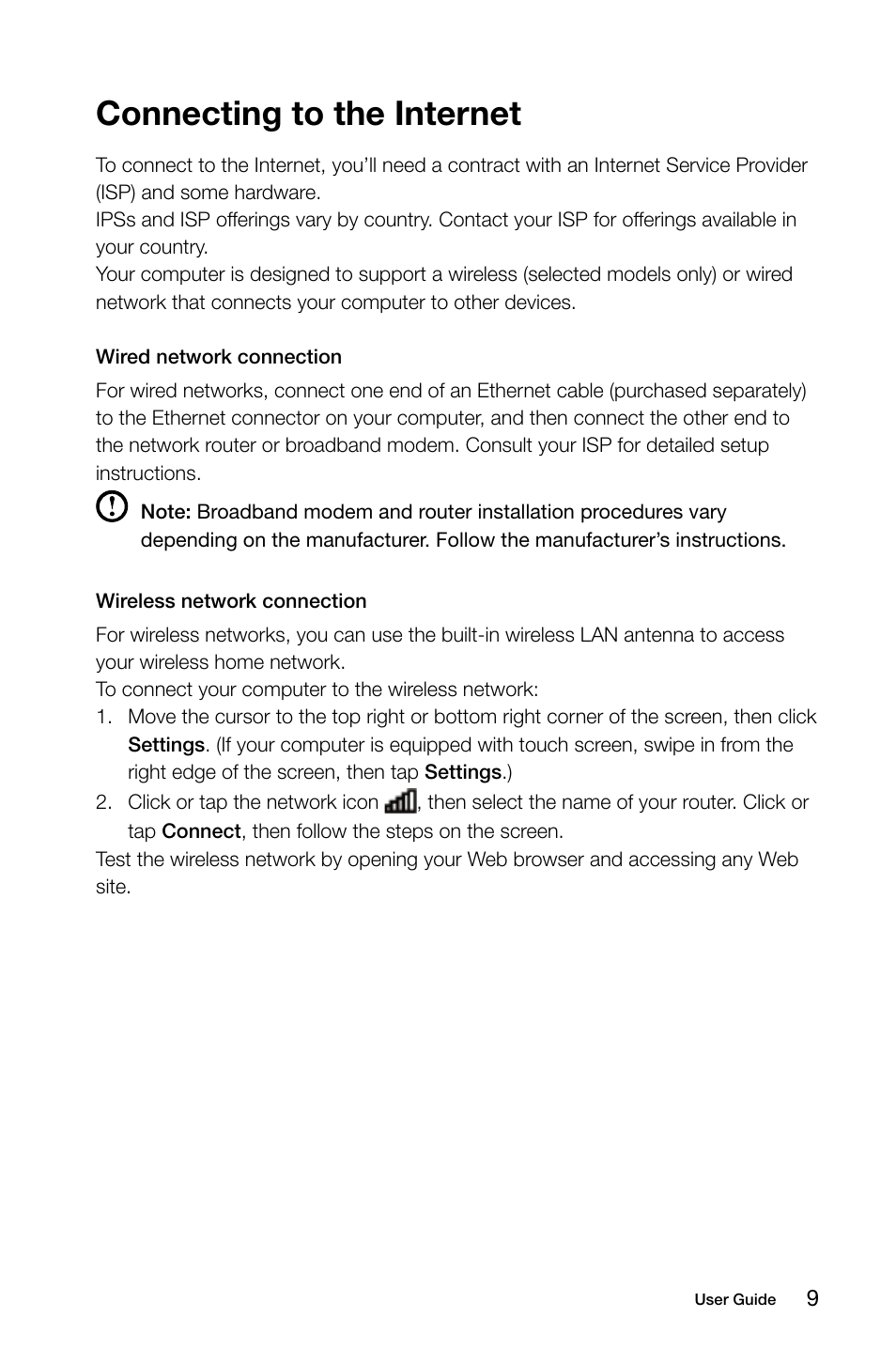 Connecting to the internet | Lenovo IdeaCentre B750 All-in-One User Manual | Page 14 / 53