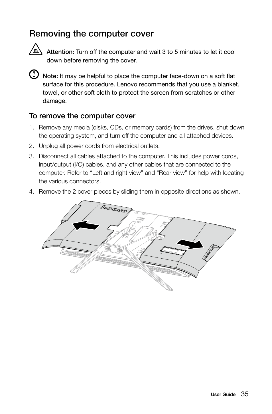Removing the computer cover | Lenovo IdeaCentre B750 All-in-One User Manual | Page 40 / 53