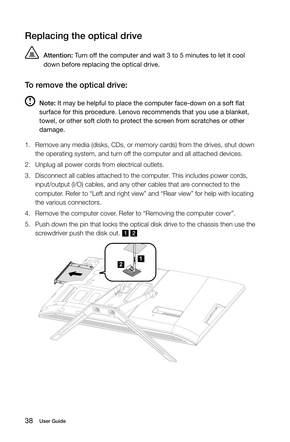 Replacing the optical drive | Lenovo IdeaCentre B750 All-in-One User Manual | Page 43 / 53