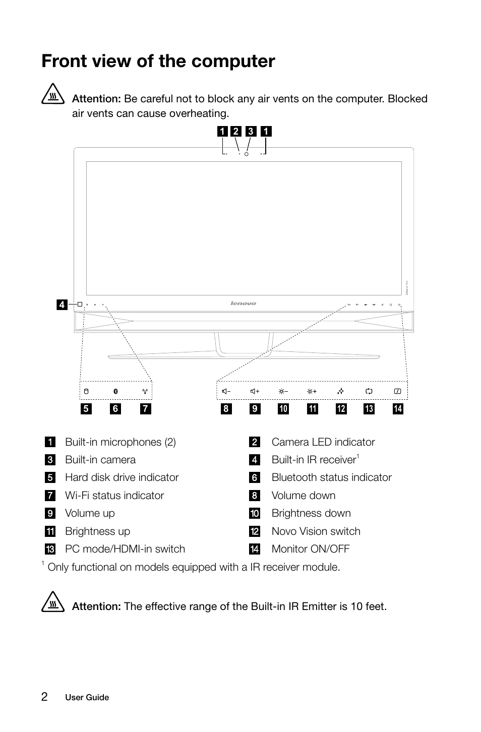 Front view of the computer | Lenovo IdeaCentre B750 All-in-One User Manual | Page 7 / 53