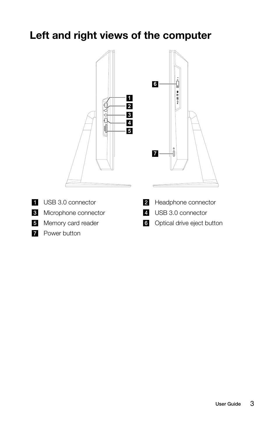 Left and right views of the computer | Lenovo IdeaCentre B750 All-in-One User Manual | Page 8 / 53