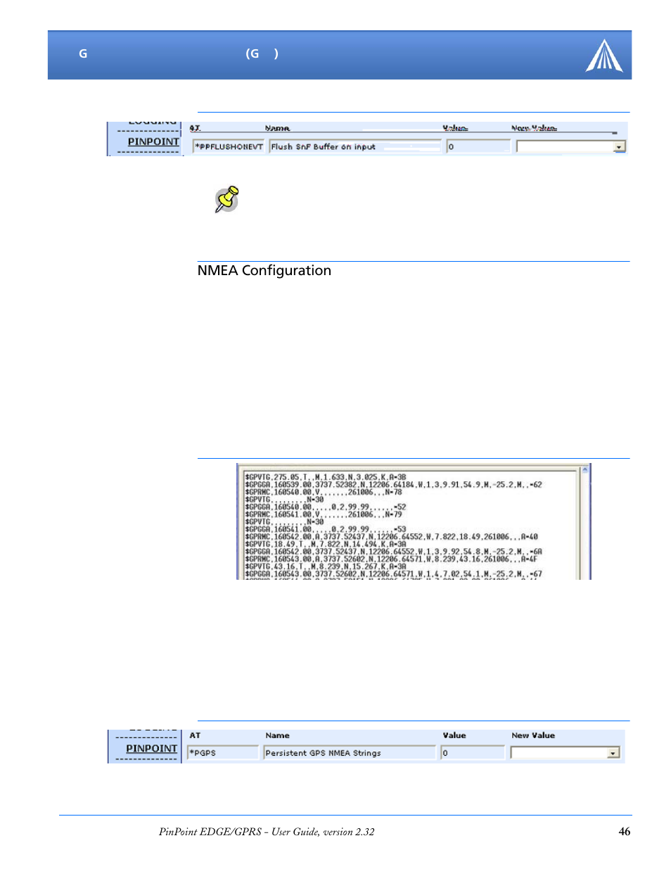 Nmea configuration, Streaming nmea messages over the local port | Airlink PinPoint EDGE/GPRS User Manual | Page 52 / 156