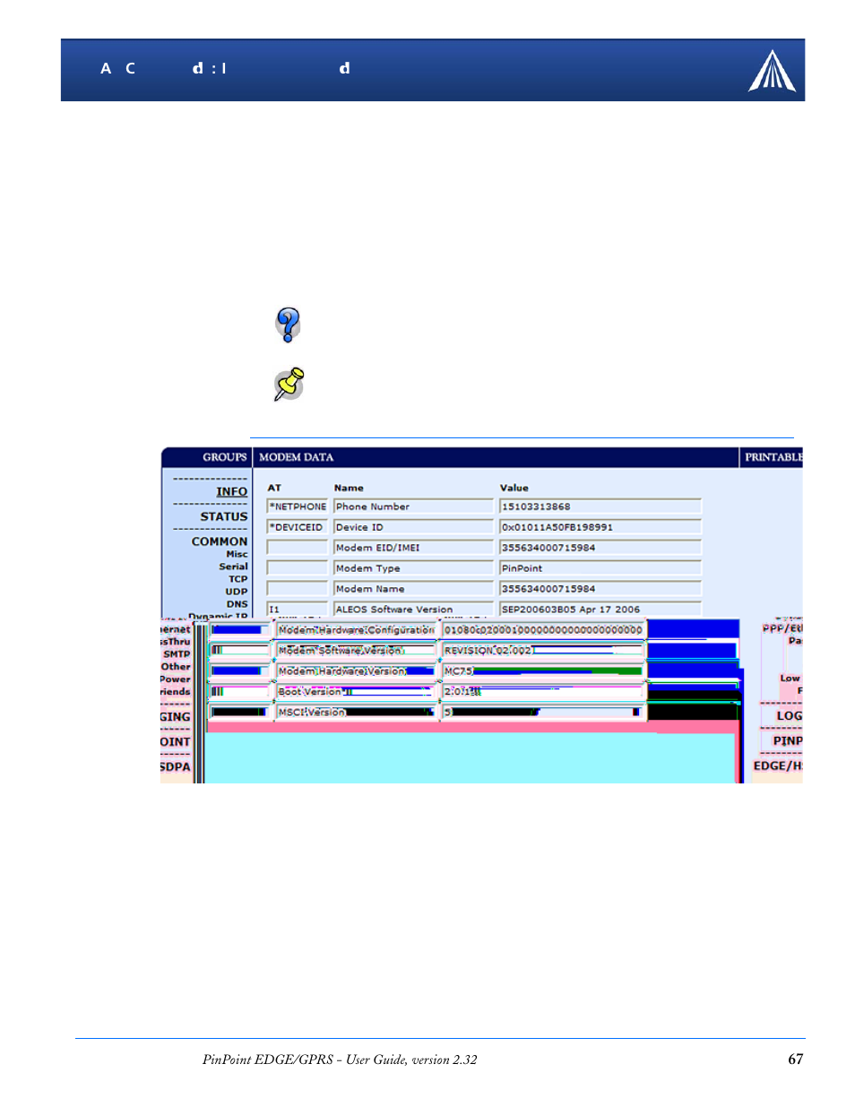 Information and status | Airlink PinPoint EDGE/GPRS User Manual | Page 73 / 156