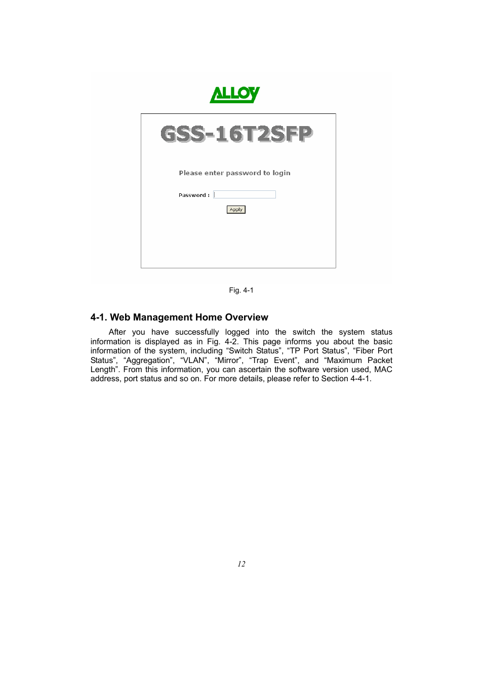 1. web management home overview | Alloy Computer Products 16-PORT GIGABIT WEB SMART SWITCH GSS-16T2SFP User Manual | Page 18 / 66