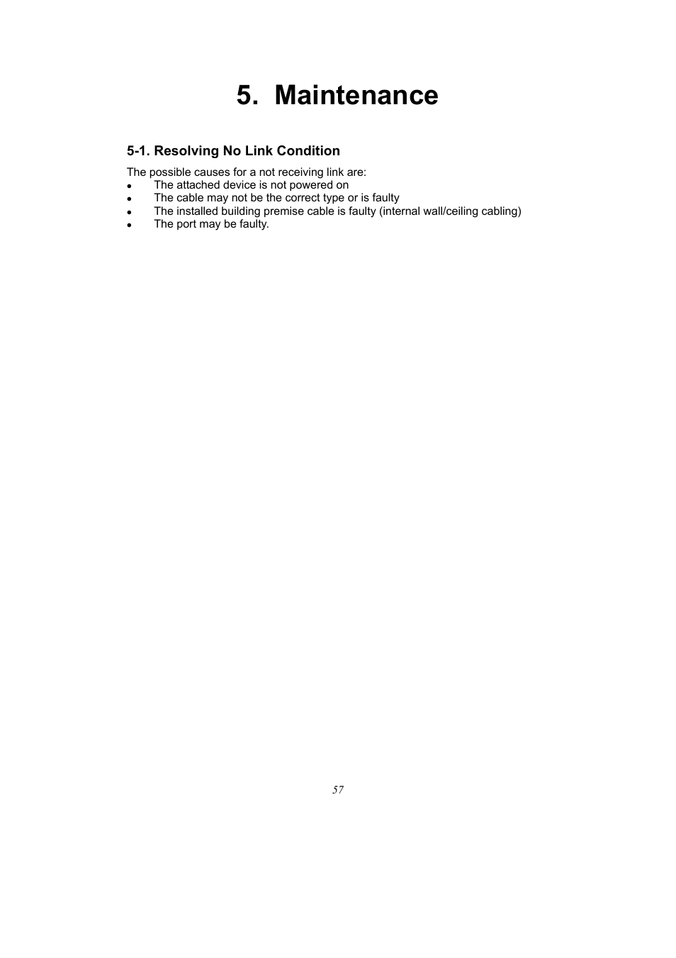 Maintenance, 1. resolving no link condition | Alloy Computer Products 16-PORT GIGABIT WEB SMART SWITCH GSS-16T2SFP User Manual | Page 63 / 66