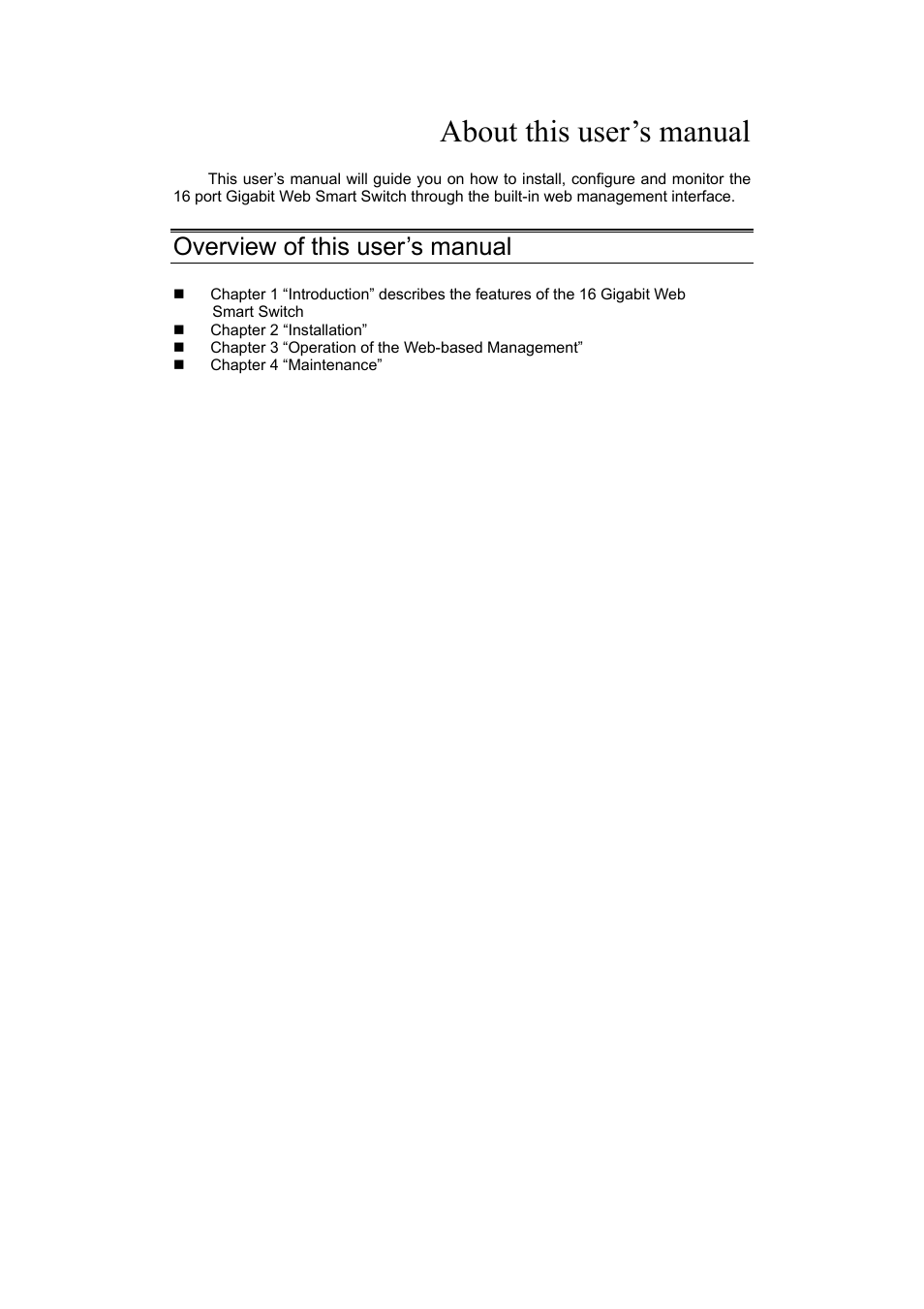About this user’s manual, Overview of this user’s manual | Alloy Computer Products 16-PORT GIGABIT WEB SMART SWITCH GSS-16T2SFP User Manual | Page 7 / 66