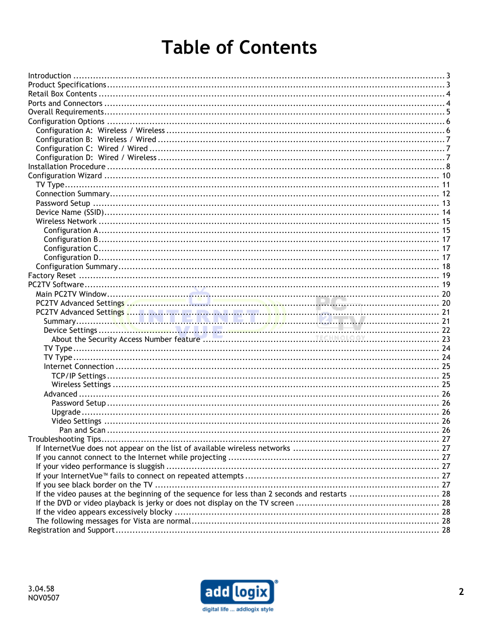 Addlogix IV-2020 User Manual | Page 2 / 29