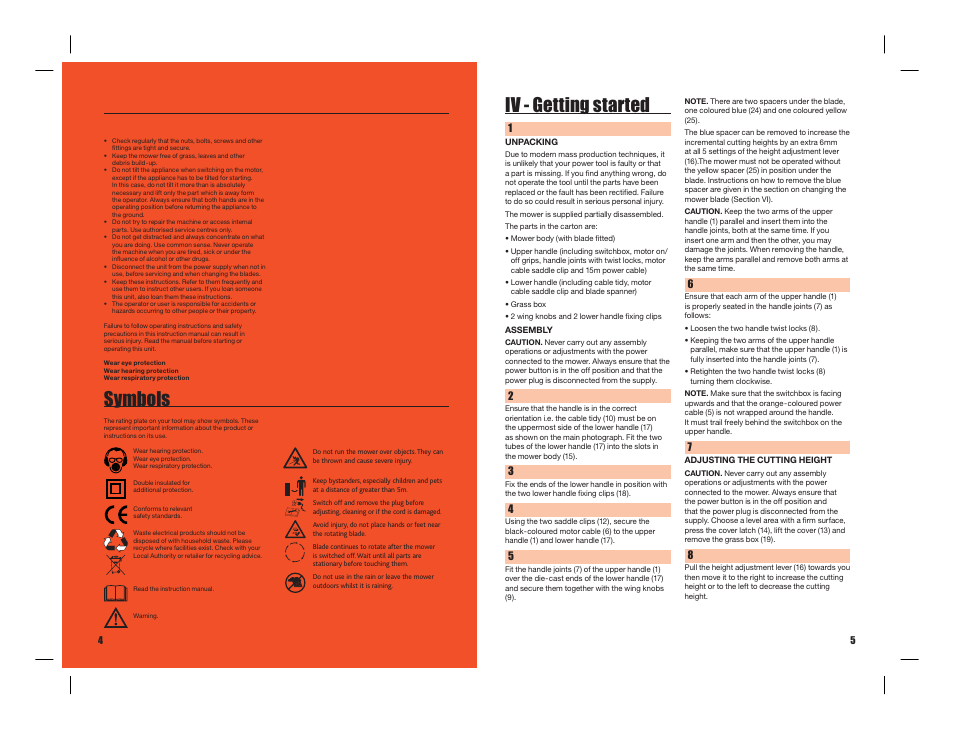 Iv - getting started, Symbols | MAC Allister MAC1700RMA User Manual | Page 5 / 9