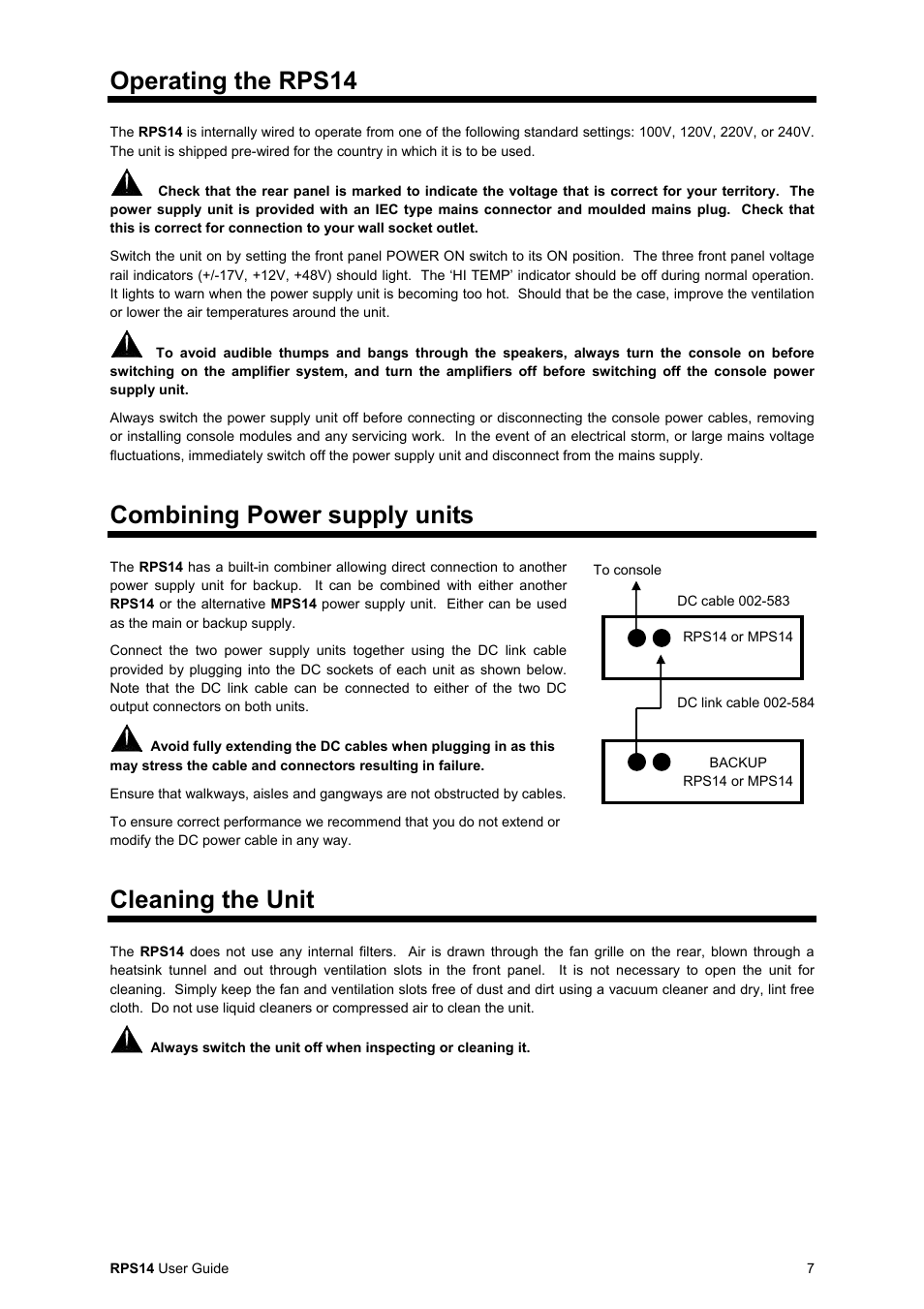 Operating the rps14, Combining power supply units, Cleaning the unit | Allen & Heath RPS14 User Manual | Page 7 / 8