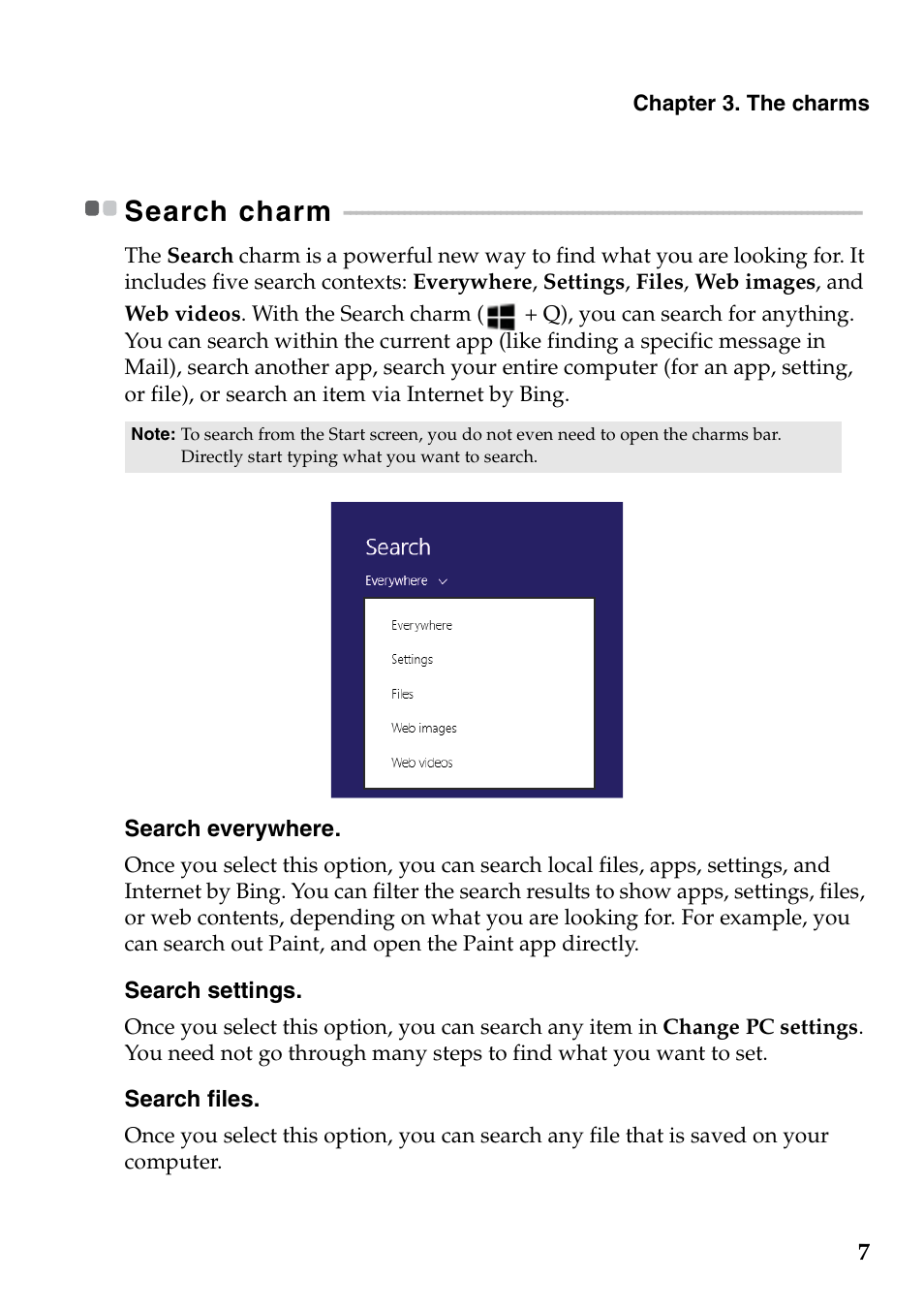 Search charm | Lenovo IdeaPad Z500 Notebook User Manual | Page 11 / 22