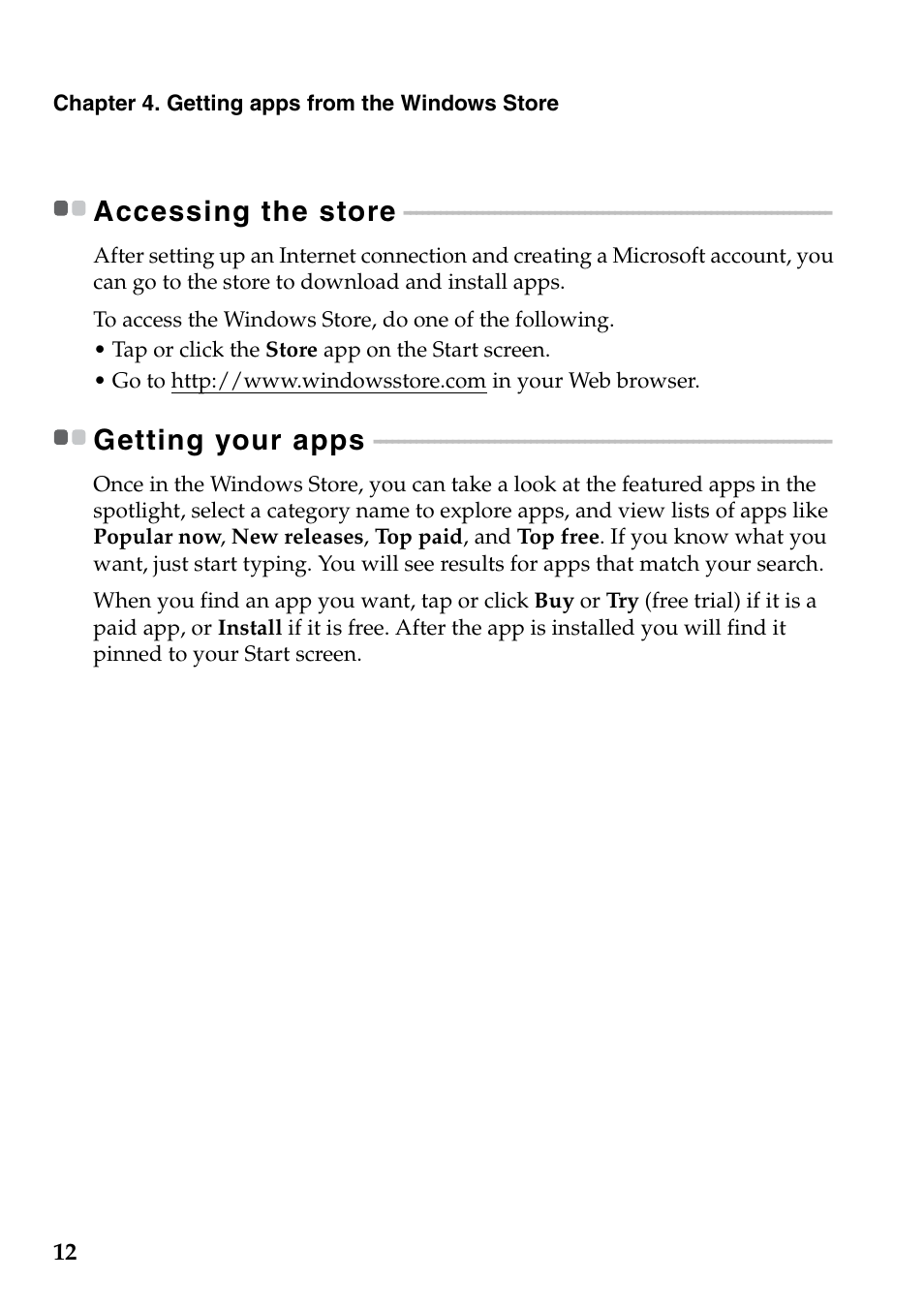 Accessing the store, Getting your apps, Accessing the store getting your apps | Lenovo IdeaPad Z500 Notebook User Manual | Page 16 / 22