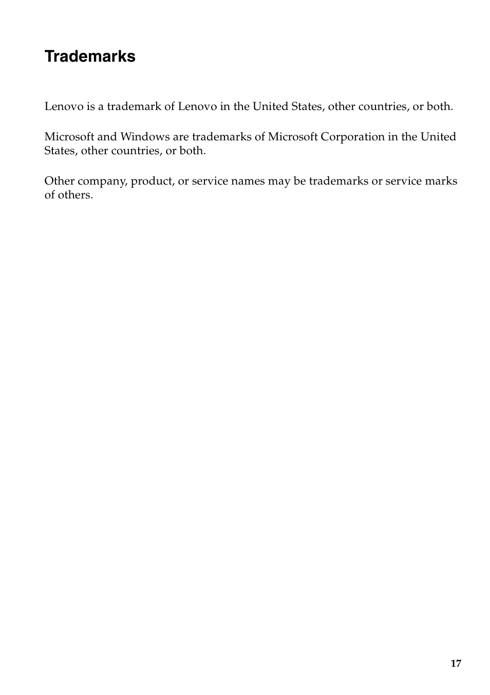 Trademarks | Lenovo IdeaPad Z500 Notebook User Manual | Page 21 / 22