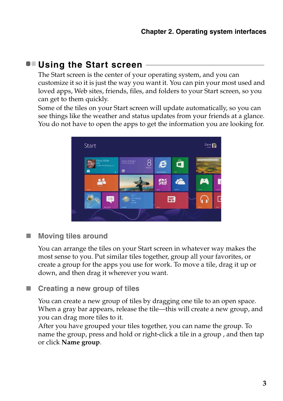 Using the start screen | Lenovo IdeaPad Z500 Notebook User Manual | Page 7 / 22