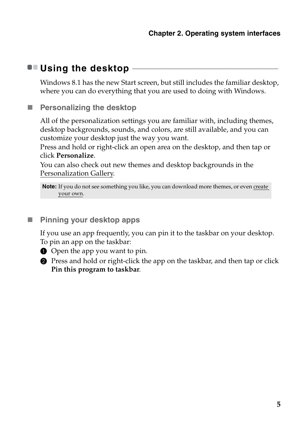 Using the desktop | Lenovo IdeaPad Z500 Notebook User Manual | Page 9 / 22