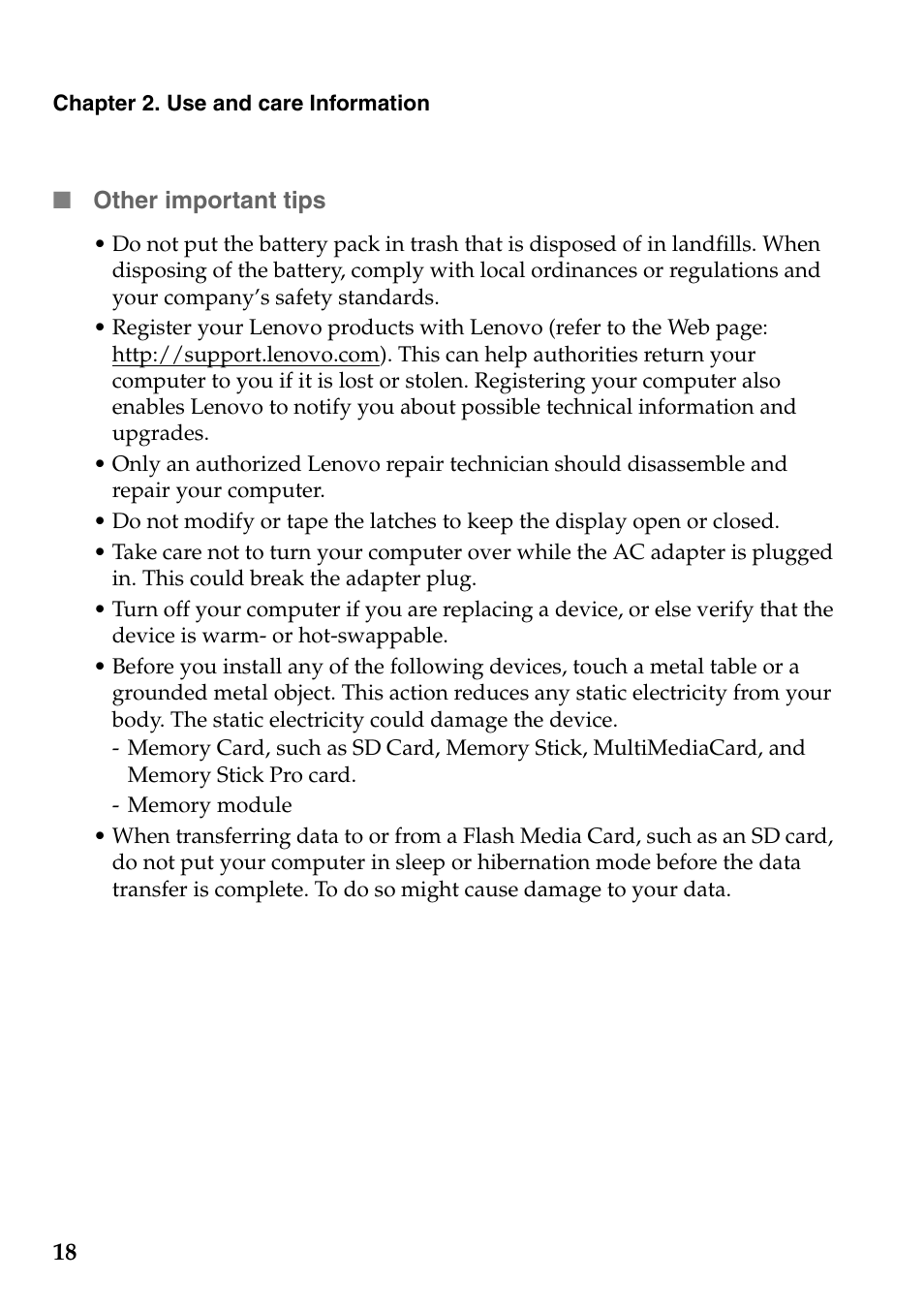 Other important tips | Lenovo Safety and General Information Guide User Manual | Page 23 / 49