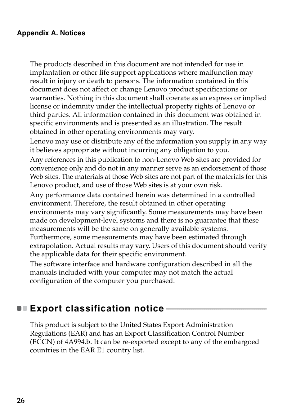 Export classification notice | Lenovo Safety and General Information Guide User Manual | Page 31 / 49
