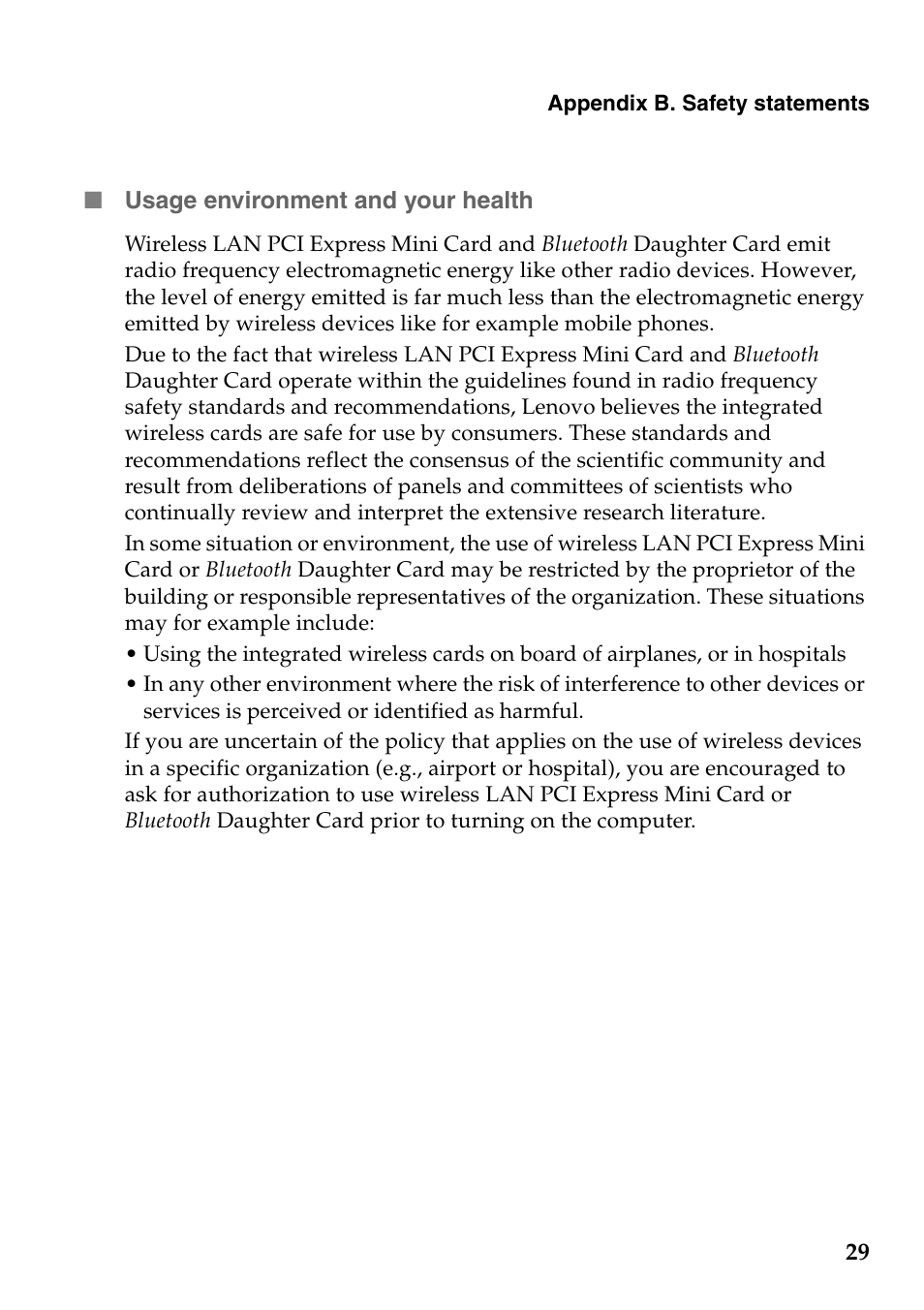 Usage environment and your health | Lenovo Safety and General Information Guide User Manual | Page 34 / 49