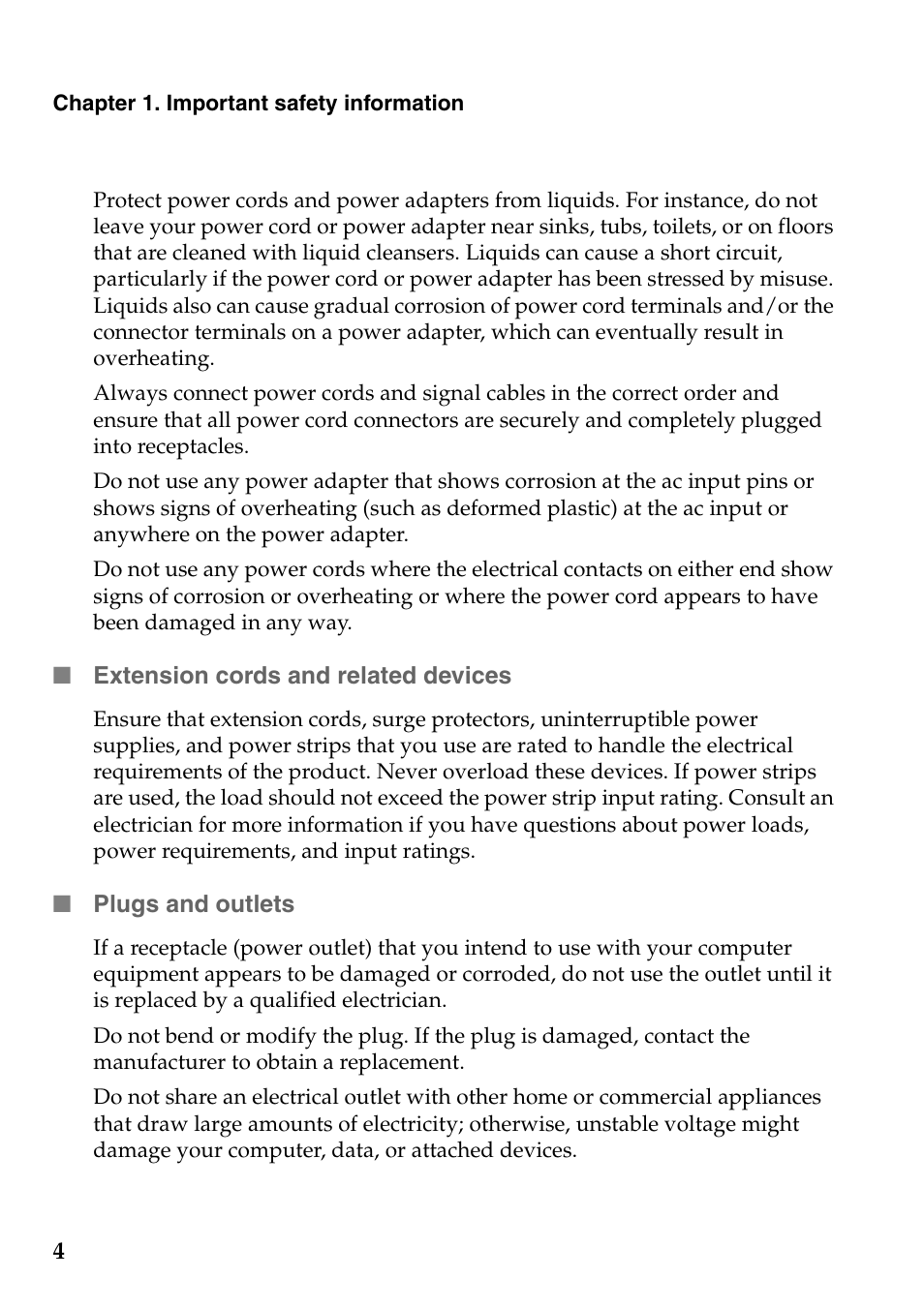 Extension cords and related devices, Plugs and outlets | Lenovo Safety and General Information Guide User Manual | Page 9 / 49