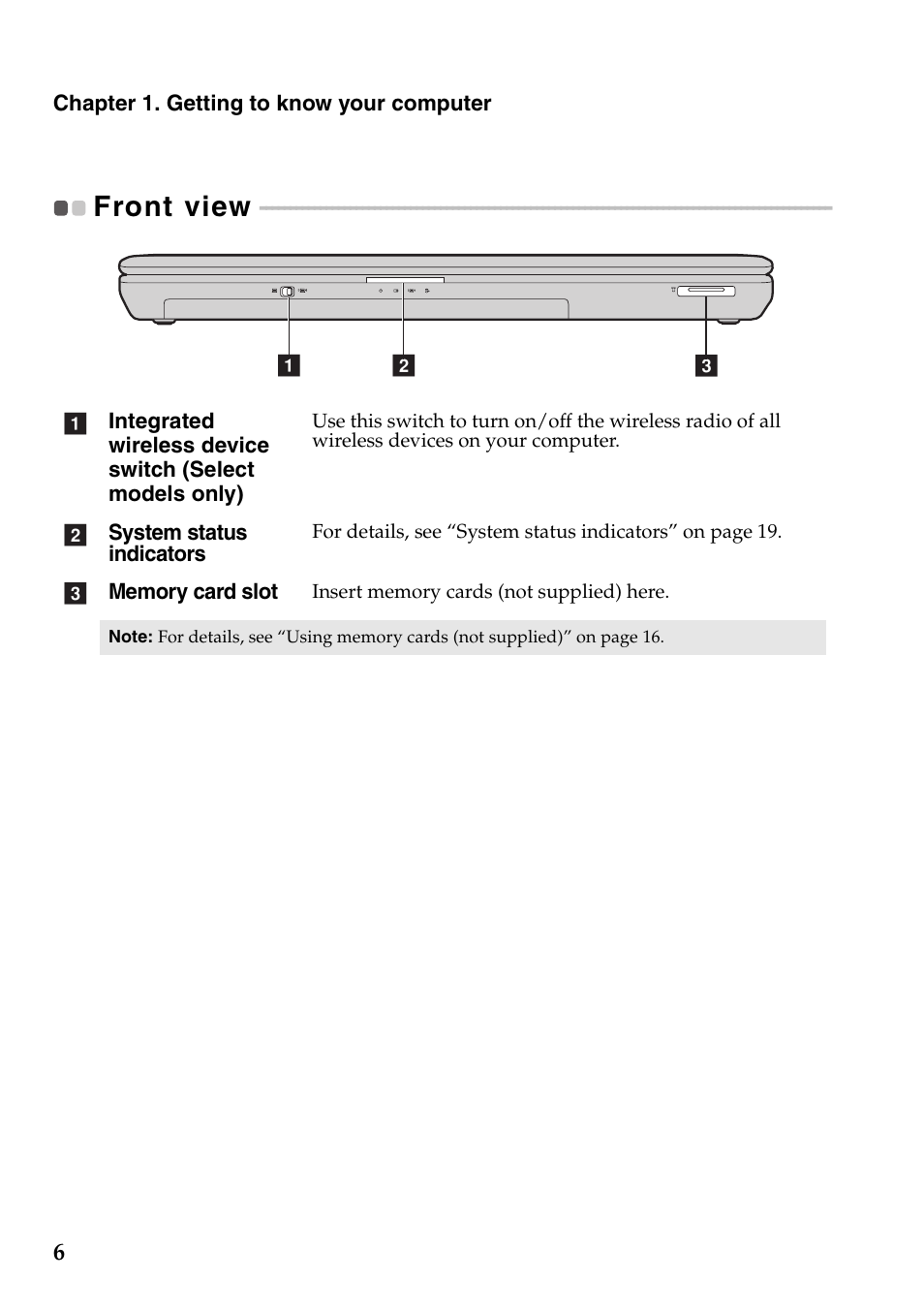 Front view | Lenovo G465 Notebook User Manual | Page 10 / 70