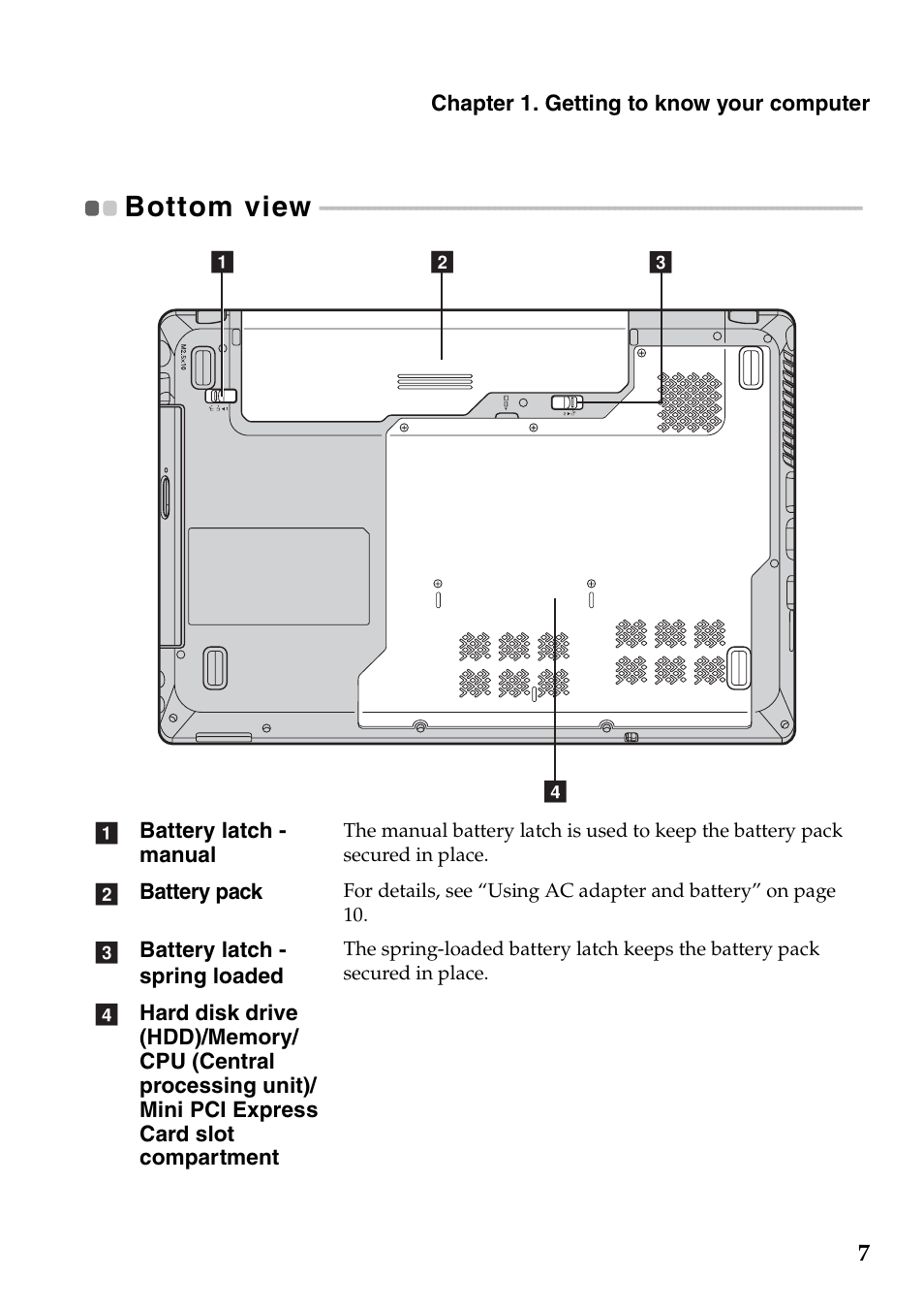 Bottom view | Lenovo G465 Notebook User Manual | Page 11 / 70