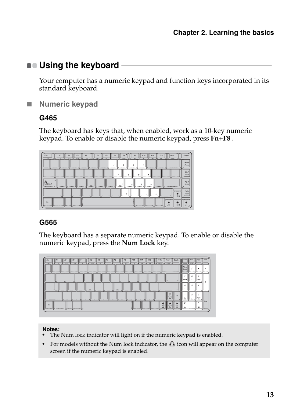 Using the keyboard, Numeric keypad | Lenovo G465 Notebook User Manual | Page 17 / 70