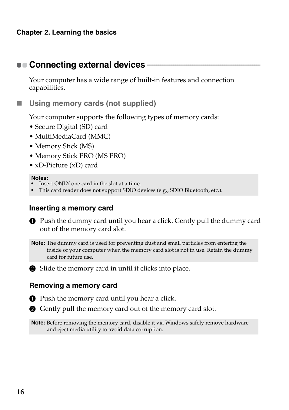 Connecting external devices | Lenovo G465 Notebook User Manual | Page 20 / 70