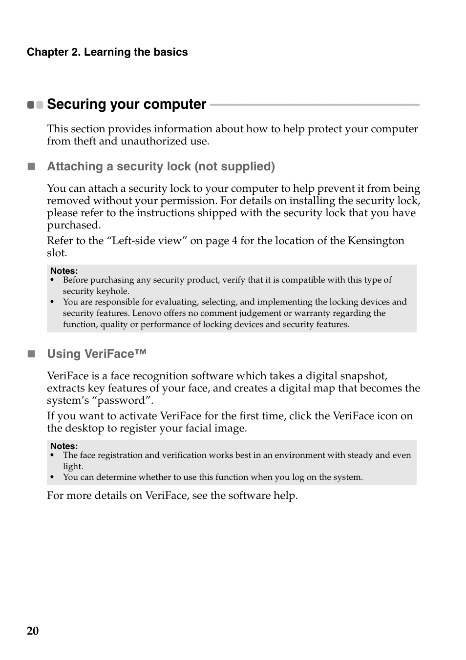 Securing your computer | Lenovo G465 Notebook User Manual | Page 24 / 70