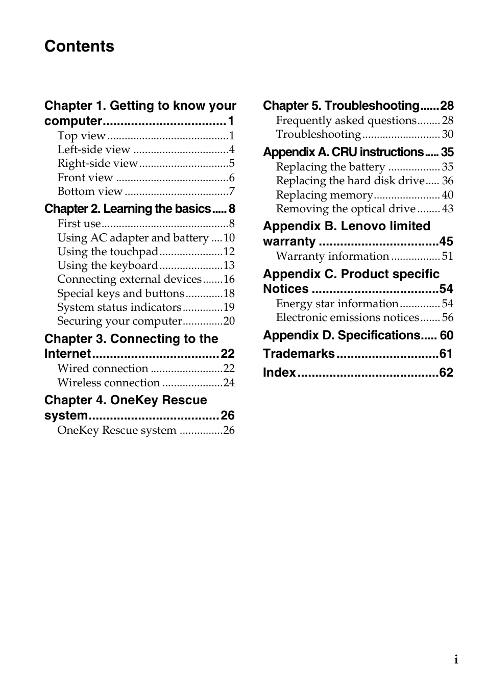 Lenovo G465 Notebook User Manual | Page 3 / 70