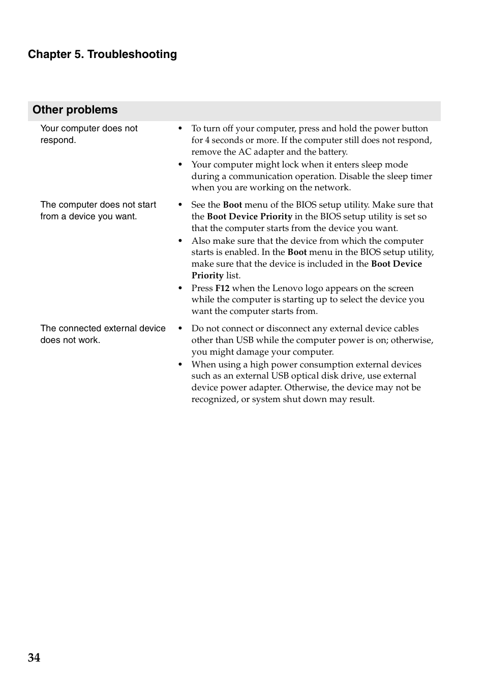 Chapter 5. troubleshooting other problems | Lenovo G465 Notebook User Manual | Page 38 / 70