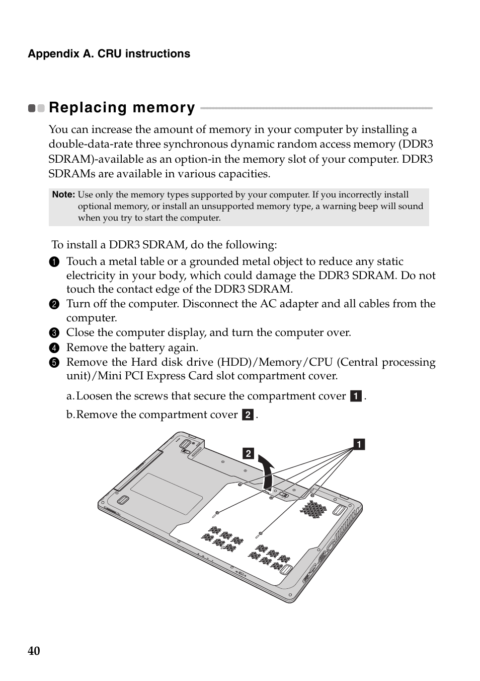 Replacing memory | Lenovo G465 Notebook User Manual | Page 44 / 70