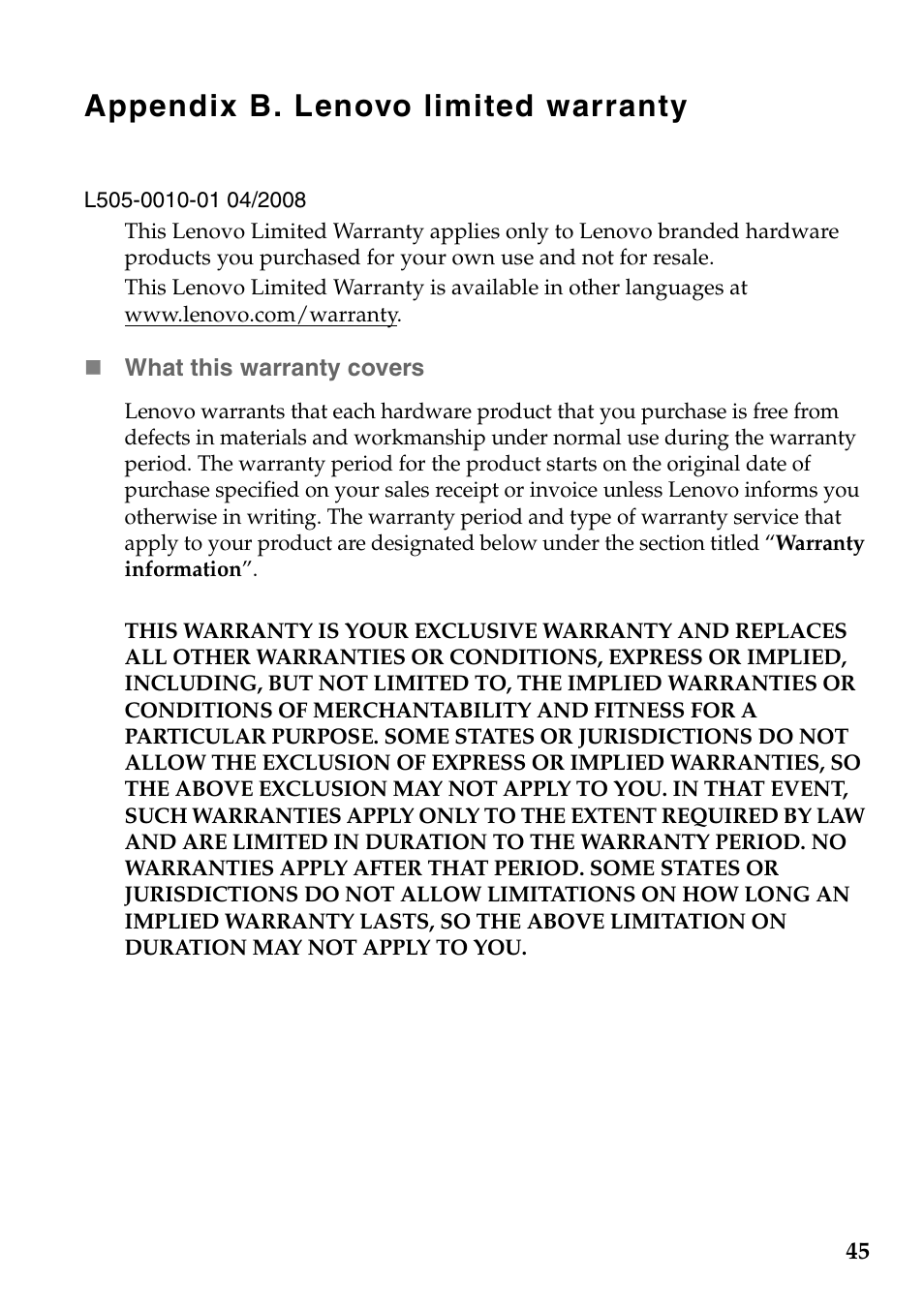 Appendix b. lenovo limited warranty | Lenovo G465 Notebook User Manual | Page 49 / 70