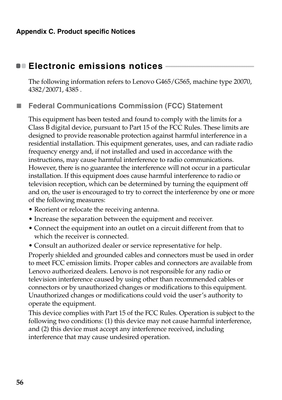 Electronic emissions notices | Lenovo G465 Notebook User Manual | Page 60 / 70