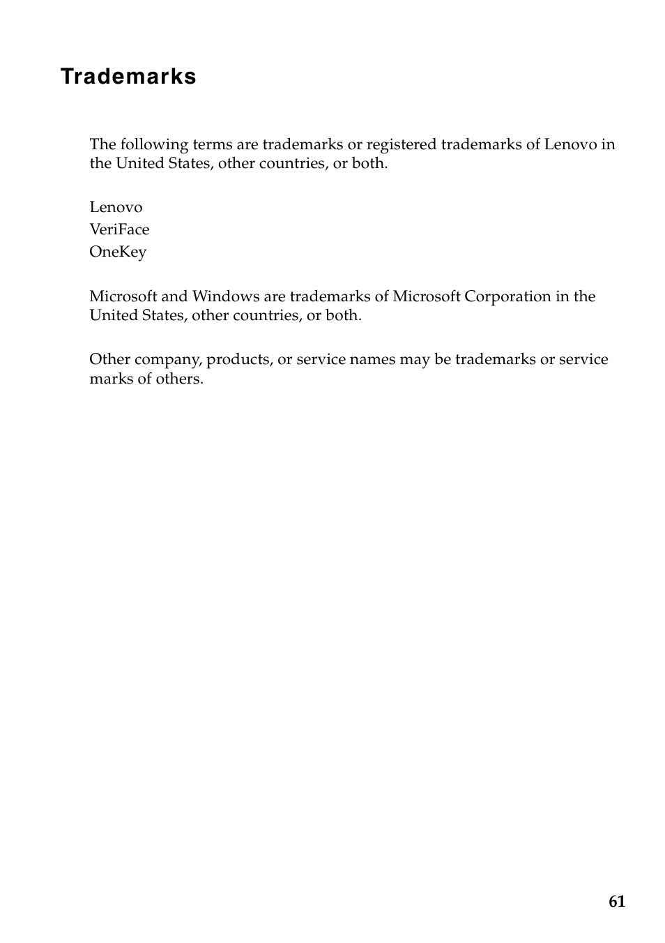 Trademarks | Lenovo G465 Notebook User Manual | Page 65 / 70