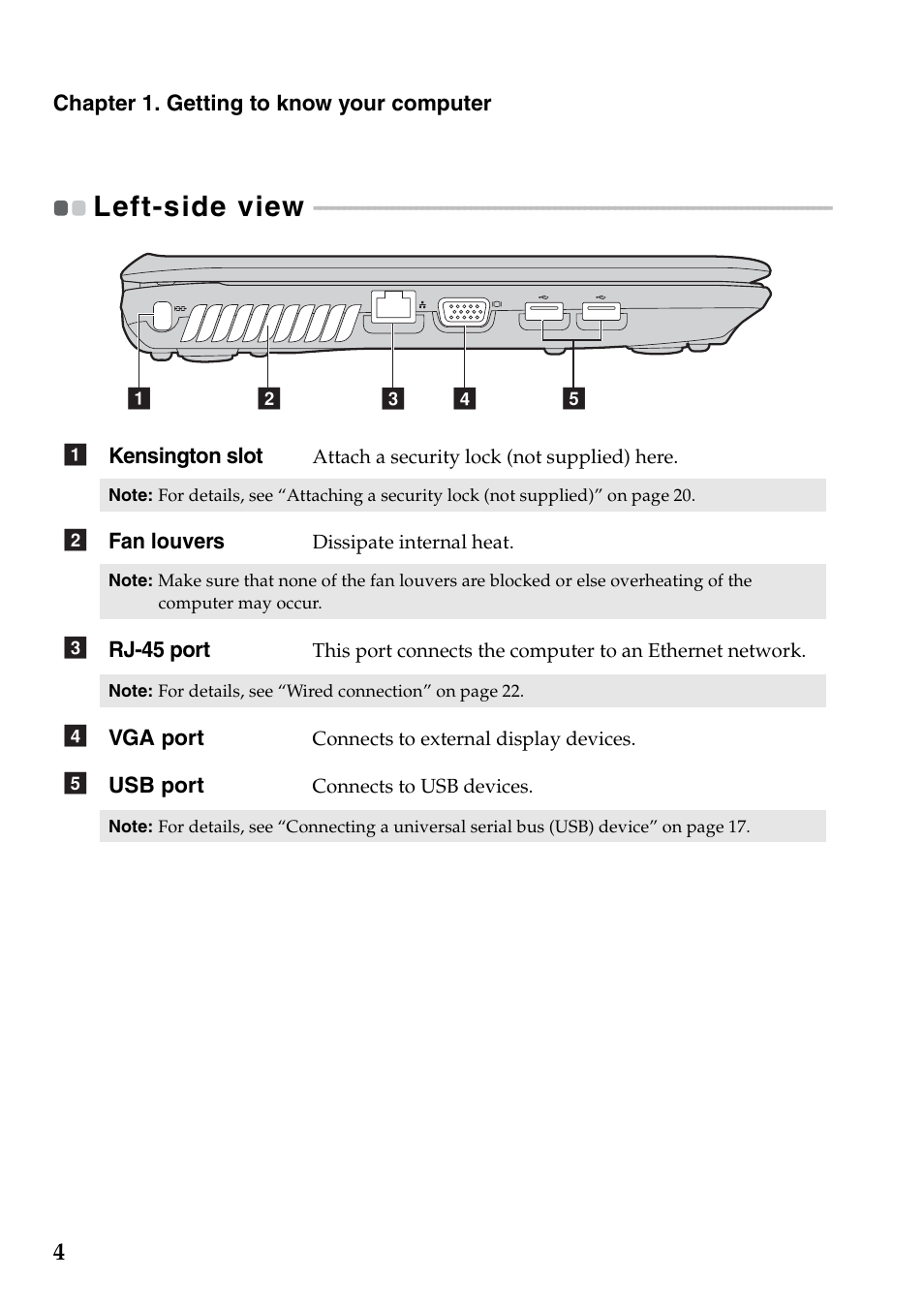 Left-side view | Lenovo G465 Notebook User Manual | Page 8 / 70