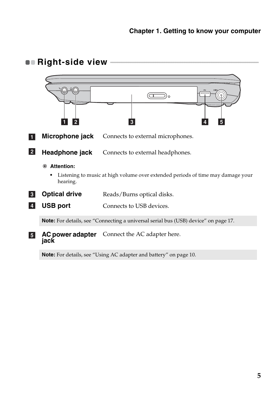 Right-side view | Lenovo G465 Notebook User Manual | Page 9 / 70