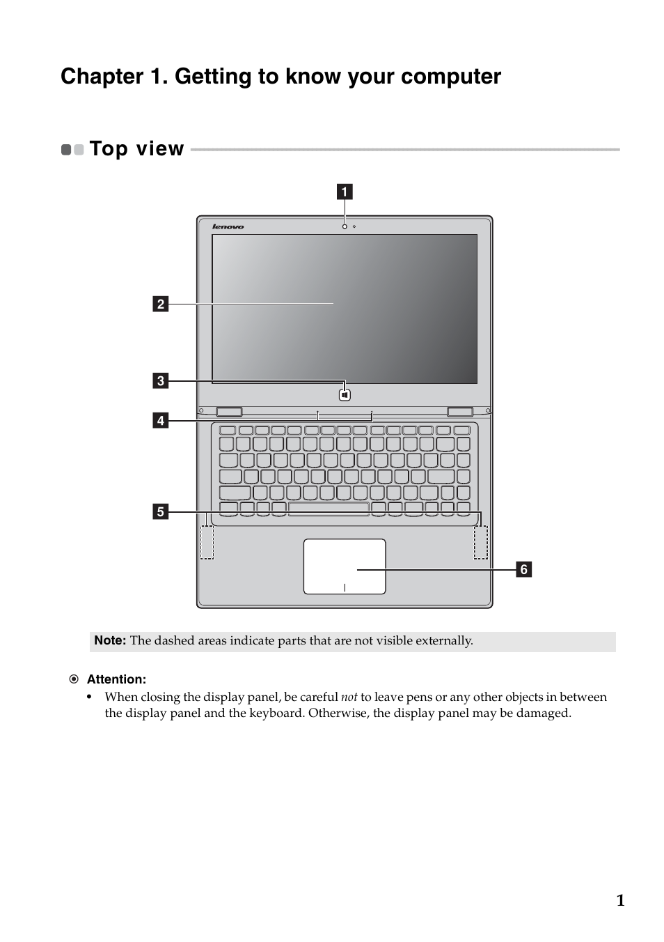 Chapter 1. getting to know your computer, Top view | Lenovo Yoga 2 13 Notebook Lenovo User Manual | Page 5 / 38