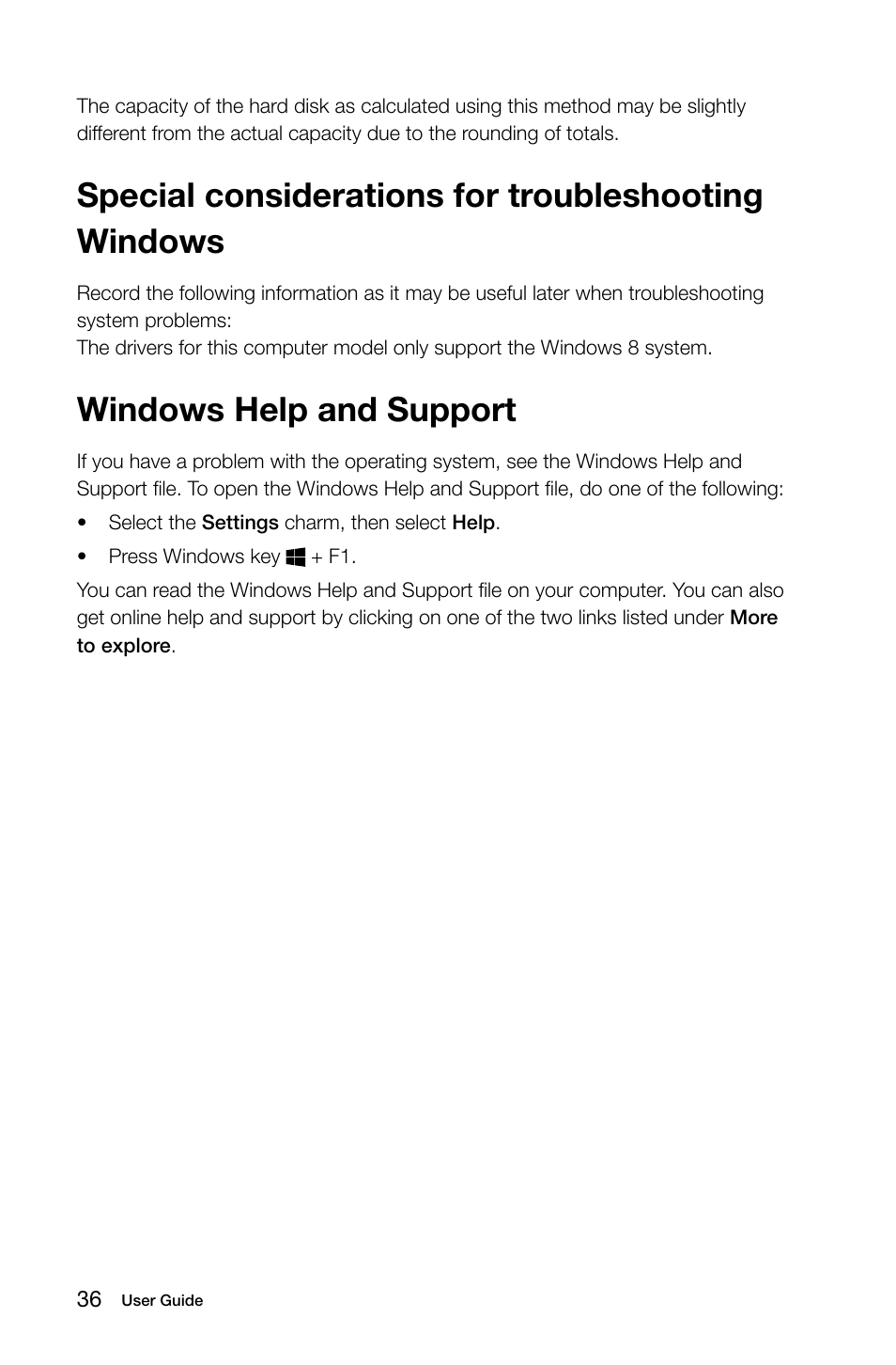 Special considerations for troubleshooting windows, Windows help and support | Lenovo C540 Touch All-in-One User Manual | Page 41 / 61