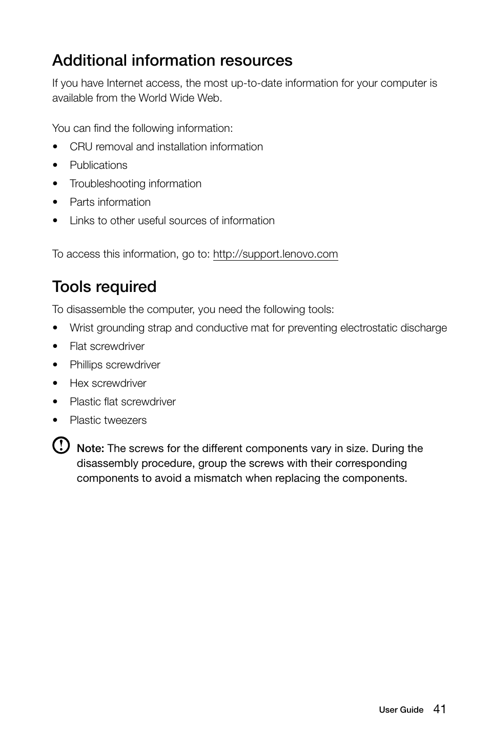 Additional information resources, Tools required | Lenovo C540 Touch All-in-One User Manual | Page 46 / 61