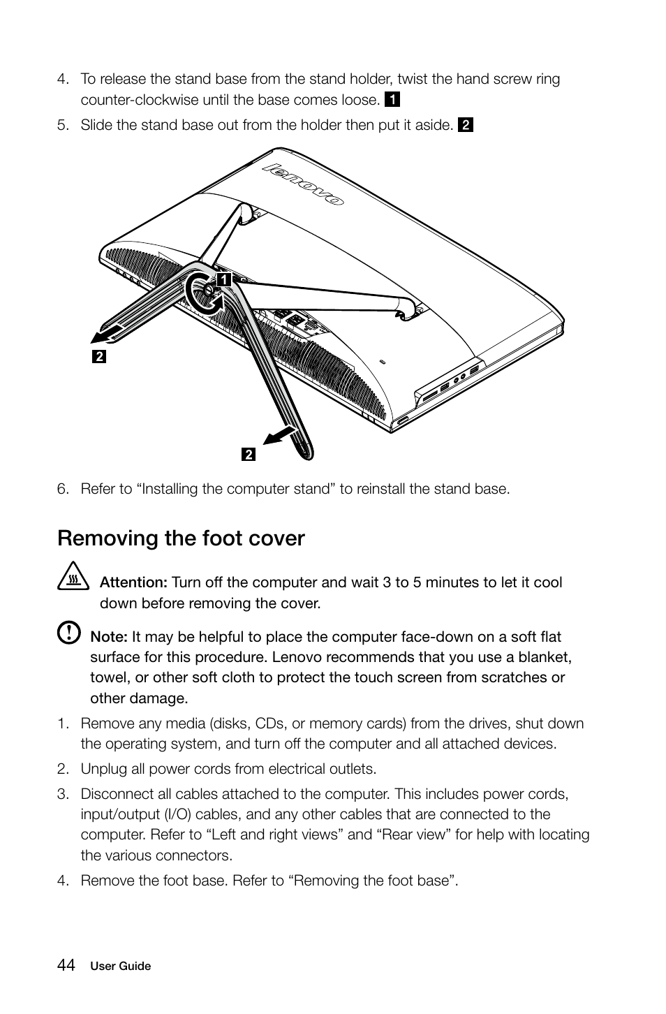 Removing the foot cover | Lenovo C540 Touch All-in-One User Manual | Page 49 / 61