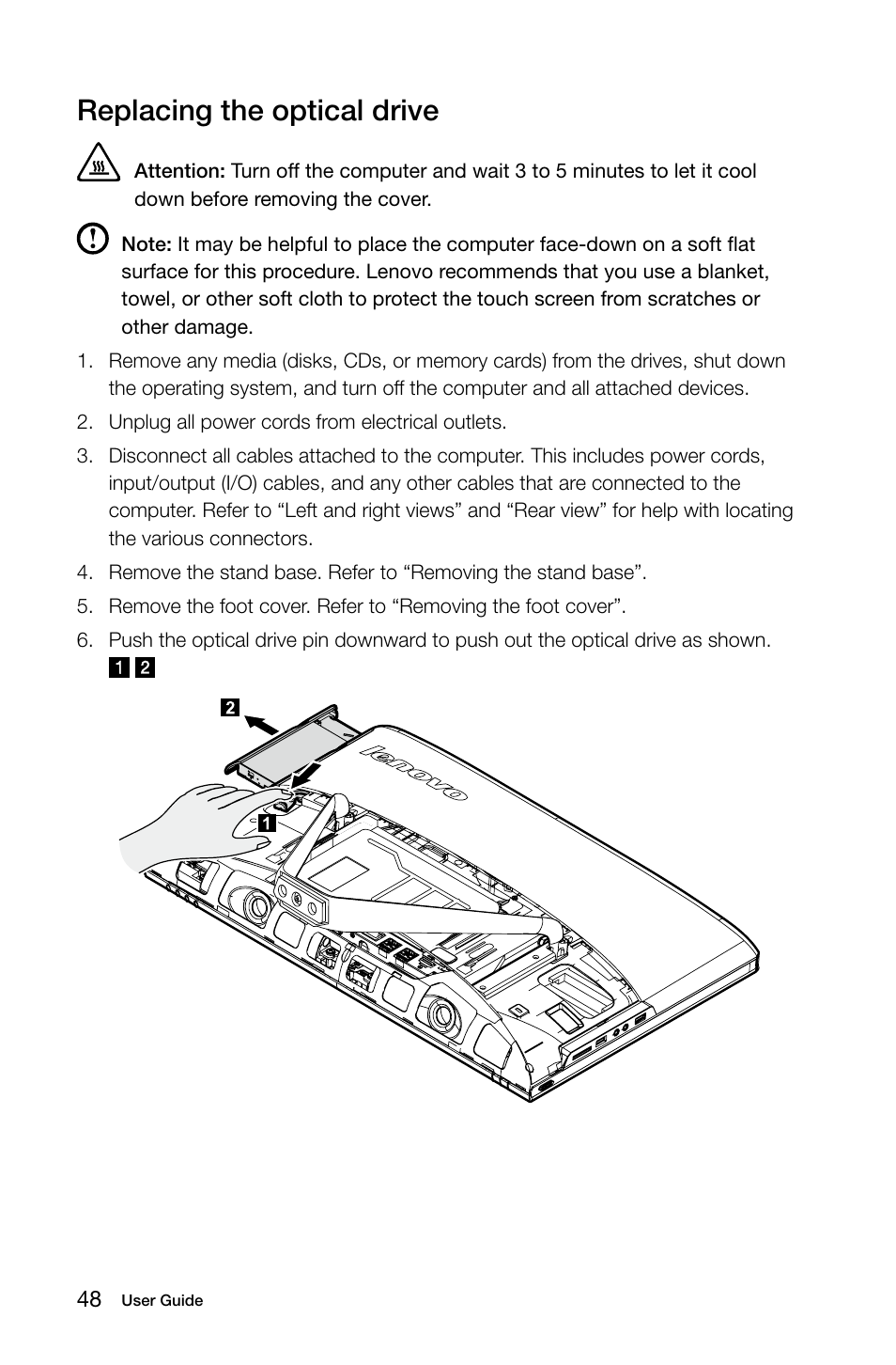 Replacing the optical drive | Lenovo C540 Touch All-in-One User Manual | Page 53 / 61
