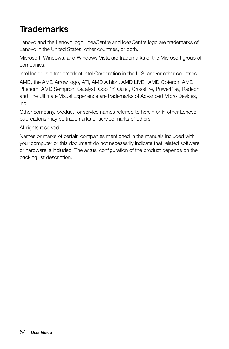 Trademarks | Lenovo C540 Touch All-in-One User Manual | Page 59 / 61